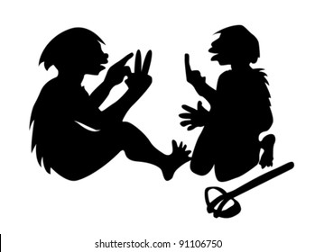two neanderthal mans on white background, vector illustration
