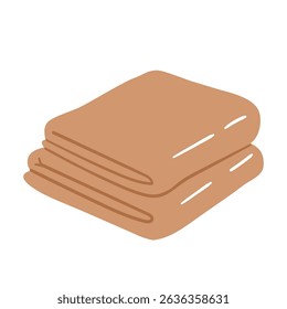 Two neatly folded beige towels. Minimalist bathroom essentials, spa or hotel decor concept. Hand drawn vector illustration.