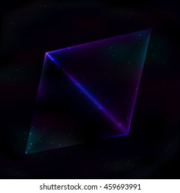 Two neon glowing triangles in retro style on background of the cosmos form a rectangle.