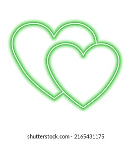 Two neon green hearts on a white background. Valentine's Day, love, couple, relationship, family. Vector illustration