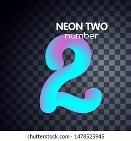 Two neon number 2 logo icon fluid set