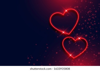 two neon red hearts background with text space