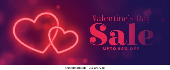 dos neones de corazones rojos descuento diseño de banner