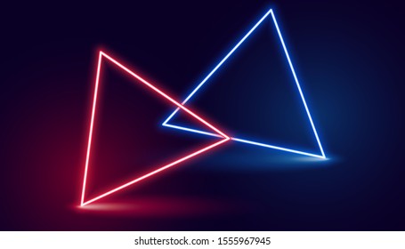 two neon triangle in red and blue colors - Shutterstock ID 1555967945