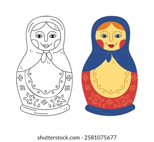 Two nesting dolls. Hand drawn clip art for your project.