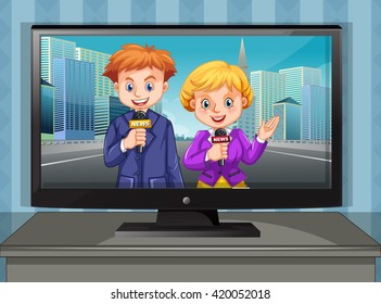 Two news reporters on television illustration