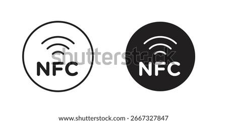 Two NFC icons, one black and one white, inside circles, featuring a wireless signal symbol. Isolated on white.