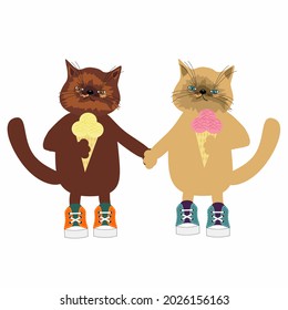 dos lindos y lindos gatos con helados