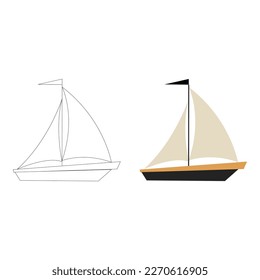 Zwei Nice Segelboot Linie Art-Vektorkunst Arbeit.