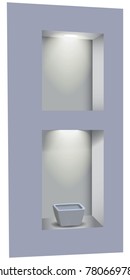 Two niches in the wall, illuminated from above by LEDs. Empty niche and niche with a vase.