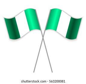 Two Nigerian crossed flags. Combined Nigeria isolated on white. Language learning, international business or travel concept.