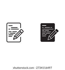 Two note and pencil icons one outlined and one filled in black silhouette