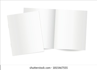 Two notebooks or books isolated on white. Open and closed design. Vector realistic mockup. books, magazines, notebooks, brochure, exercise book, diary, album.template. eps 10.