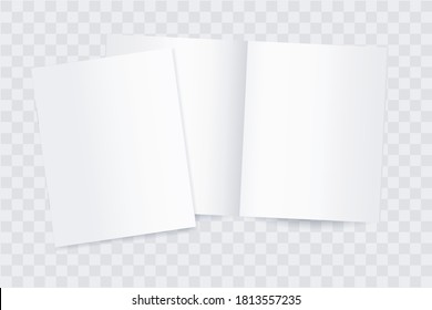 Two notebooks or books on a transparent background. Open and closed design. Vector realistic mockup. books, magazines, notebooks, brochure, exercise book, diary, album.template. eps 10.