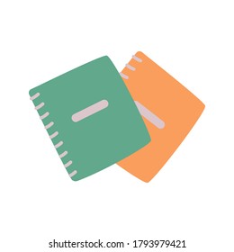 Dos cuadernos en anillos están apilados. Icono de escuela de cuadernos espirales en un estilo plano. Ilustración aislada del vector.