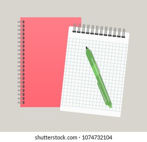 Two notepads and a pen. Vector illustration
