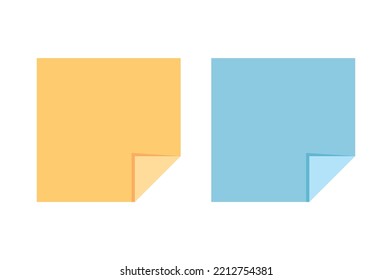 Icono de dos notas. Cuadros amarillos y azules, pedazo de papel con pegamento para notas y texto. Planificación y establecimiento de objetivos. Elemento gráfico para el sitio web. Plantilla y burla. Dibujo vectorial plano de dibujos animados