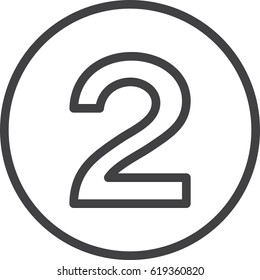 Two, Number 2 line icon, linear circular sign