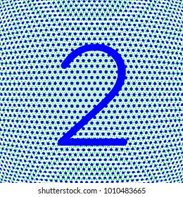 two number (2) of phosphorescent blue color on points with curved effect, it was digital figure on screen