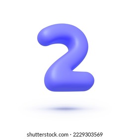 Two number 3d. Modern 3d icon with two number 3d on white background. Modern font. 3d render illustration