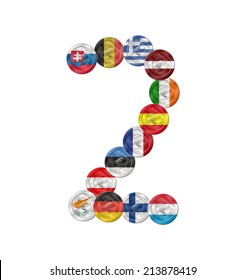 two number design created with euro coin with flags 