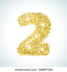 Two number in golden style. Vector illustration gold design. Formed by yellow shapes. For party poster, greeting card, banner or invitation. Cute numerical icon and sign.
