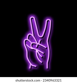 two number hand gesture neon light sign vector. two number hand gesture sign. isolated symbol illustration