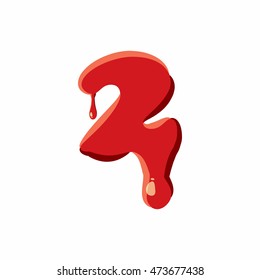 Two number isolated on white background. Red bloody two number vector illustration