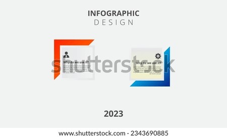 Two numbered rectangular frames placed in horizontal row. Concept of 6 stages of marketing strategy. Modern flat infographic design template. Simple vector illustration for business presentation.