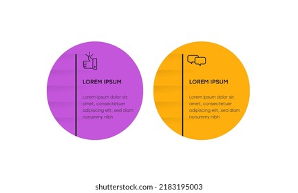 Two numbered steps placed in horizontal row. Concept of 2 stages of marketing strategy. Modern flat infographic design template. Simple vector illustration for business presentation.