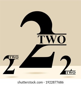 Two; numeral and word logo for number. Two letter with two figure logo design. Number names typography design. Serif font design.  Text logo studies for all numbers.