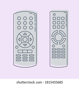 Two object hand remote control. Multimedia panel with shift buttons. Program device. Wireless console. Universal electronic controller. Isolated thin line illustration. Color background. Flat symbol.
 svg