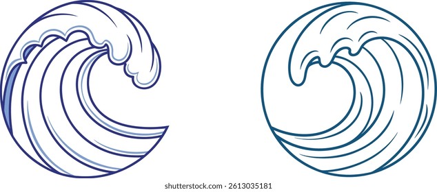 Two Ocean Wave Illustrations In Circular Design With A Minimalist Style