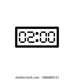 Two o'clock. Vector illustration of a digital clock with digital numbers. Isolated on an editable blank background.