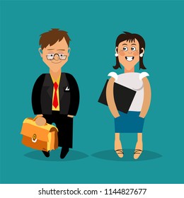 Two office clerks - a man and a woman. Cartoon characters. Vector illustration