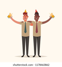 Two Office Workers Drinking Beer. Cartoon Style. Vector Illustration.