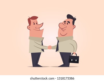 Two Office Workers Greeting Each Other. Cartoon Style. Vector Illustration