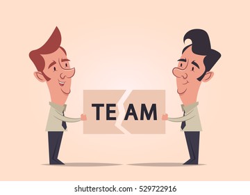 Two Office Workers Holding "Team" Sign. Vector Illustration