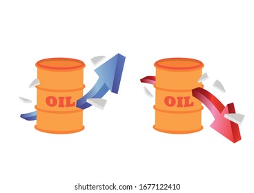 Two oil barrels with up and down arrows. Icon design. Vector illustration.