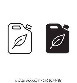 Two oil can icons with leaf symbol, biofuel, eco friendly energy concept