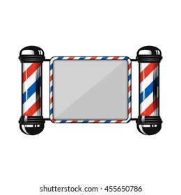 Two old fashioned vintage silver and glass barber shop poles holding Barber Sign.