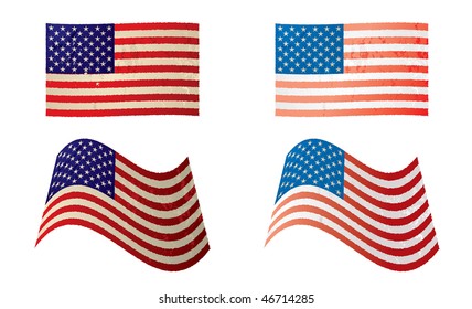 Dos antiguas banderas americanas grises con estrellas y rayas en blanco y azul rojos