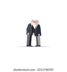 Two old men kissing vector isolated on white
