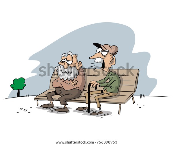 Two old men\
sitting on a park bench and\
talking