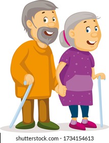 Zwei alte Menschen, die Hände halten - Großmutter und Großvater mit einem Kanon in der Hand - Vector Illustration