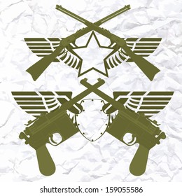 Two old pistol on abstract wings with the star.