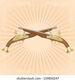 Two old pistol on abstract diverging rays.