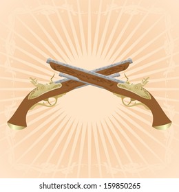 Two old pistol on abstract diverging rays.