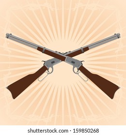 Two old rifle on an abstract background. Illustration on the background of diverging rays.