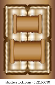 Two old scroll of paper on the background frame with swirls of r